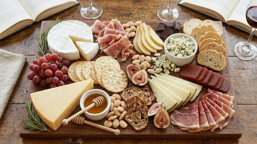 Book club board with speck, Manchego and a mild-to-intense tasting arc