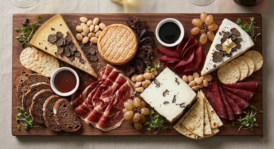 Truffle board with shaved black truffle, truffled brie and aged Comté