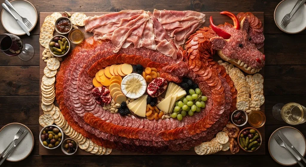 Dragon Charcuterie Board (The Dragon's Hoard): the finished board