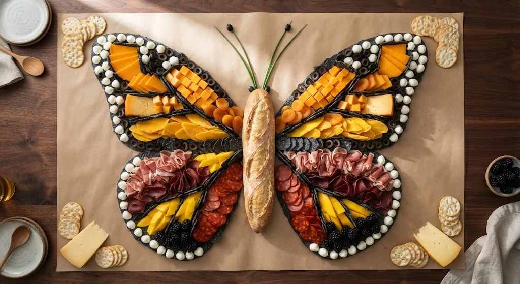 Monarch Butterfly Charcuterie Board: the finished board