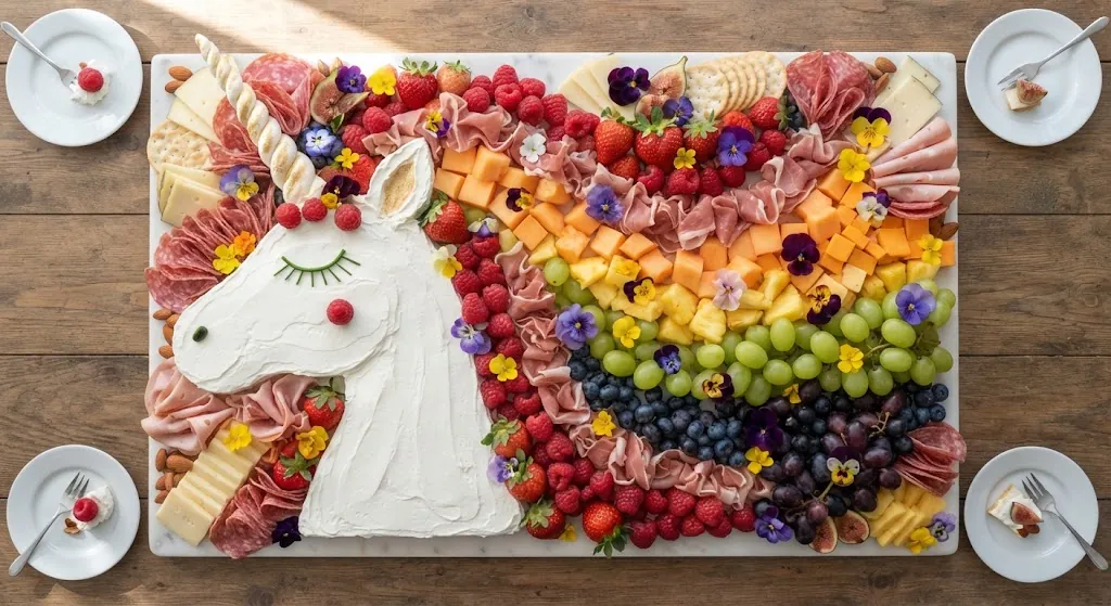 Unicorn Charcuterie Board: the finished board