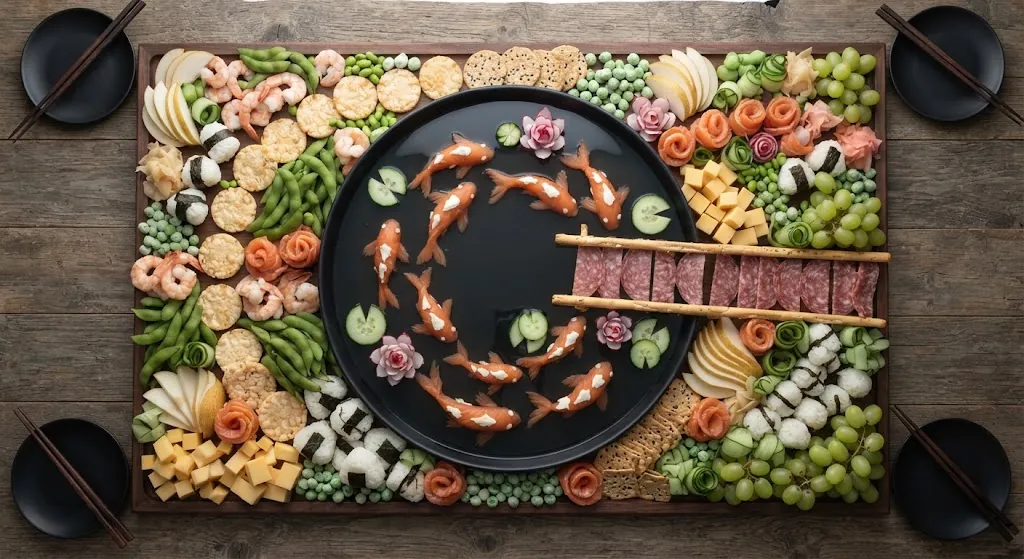 Koi Pond Charcuterie Board: the finished board