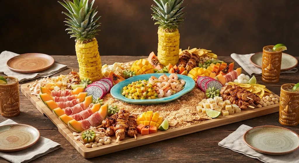 Tropical Island Charcuterie Board: the finished board