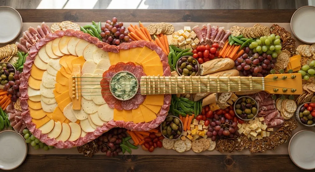 Giant Guitar Charcuterie Board: the finished board