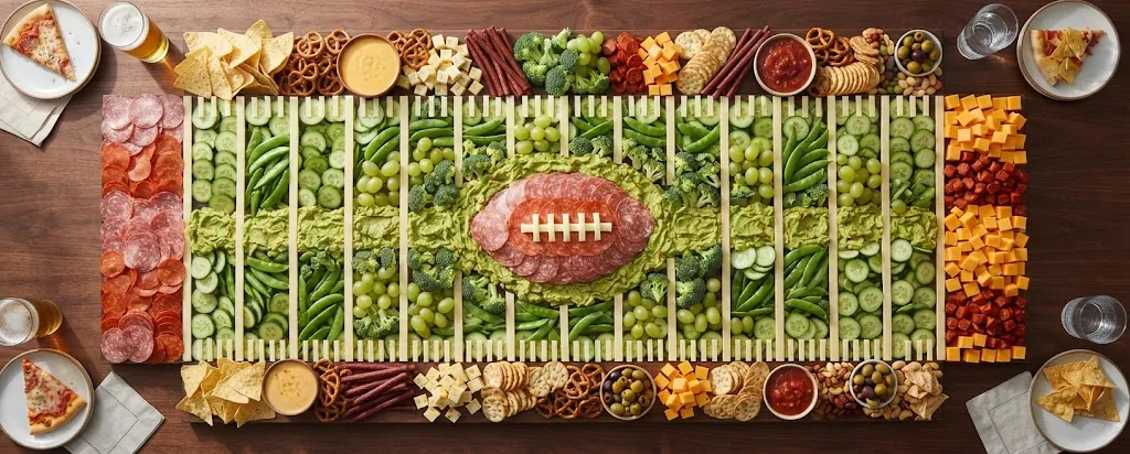Football Field Charcuterie Board: the finished board