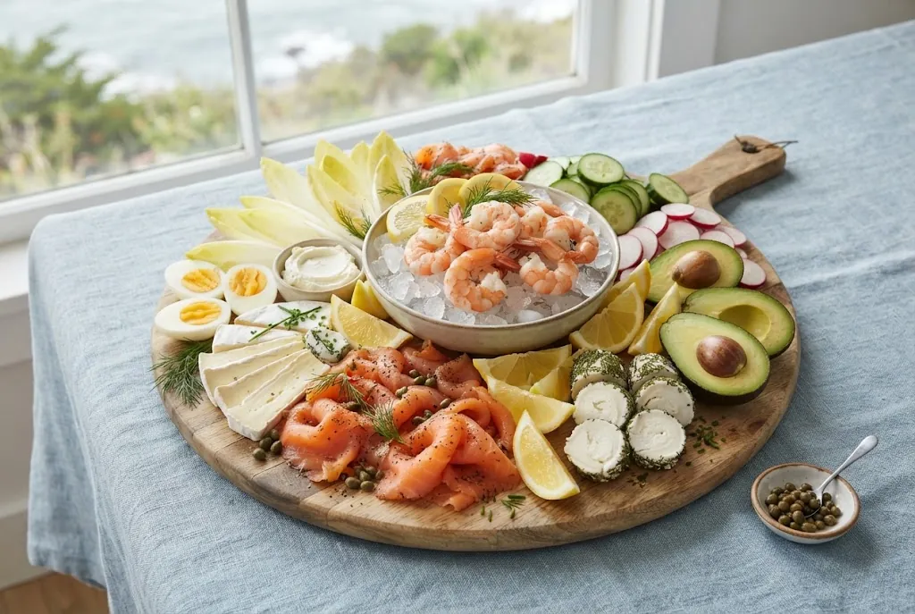 Keto Seafood & Smoked Fish Board: the finished board