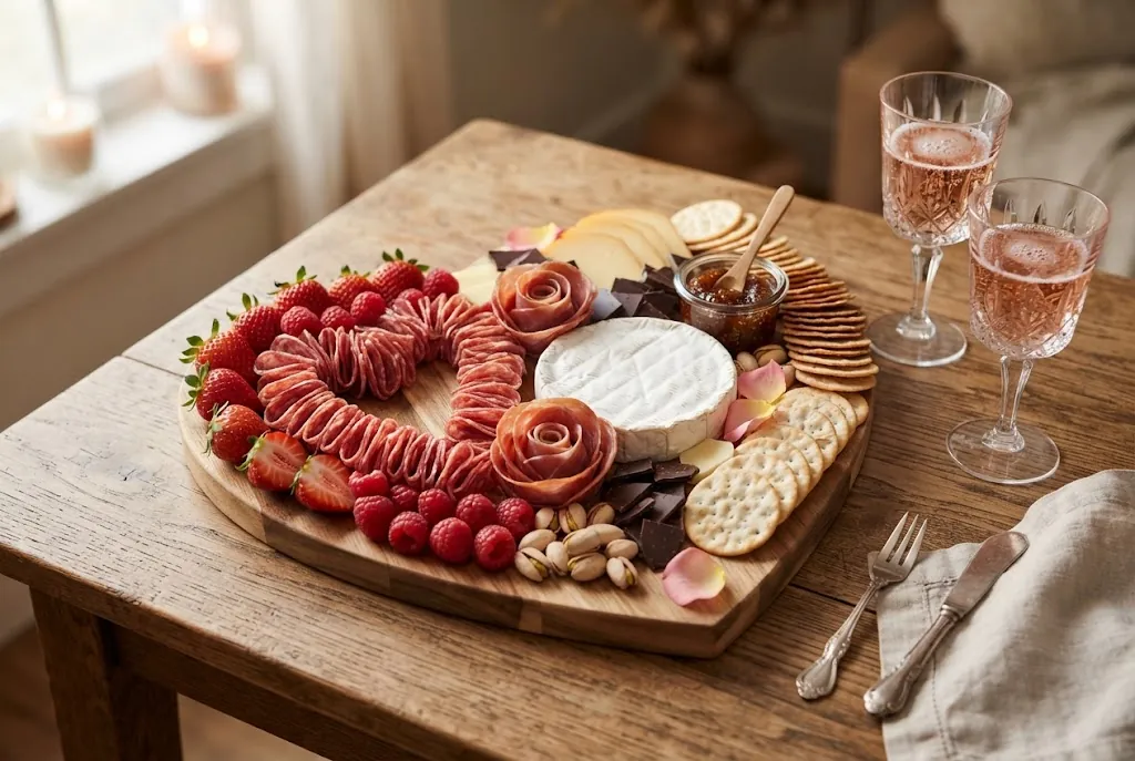 Valentine's Day Charcuterie Board for Two: the finished board