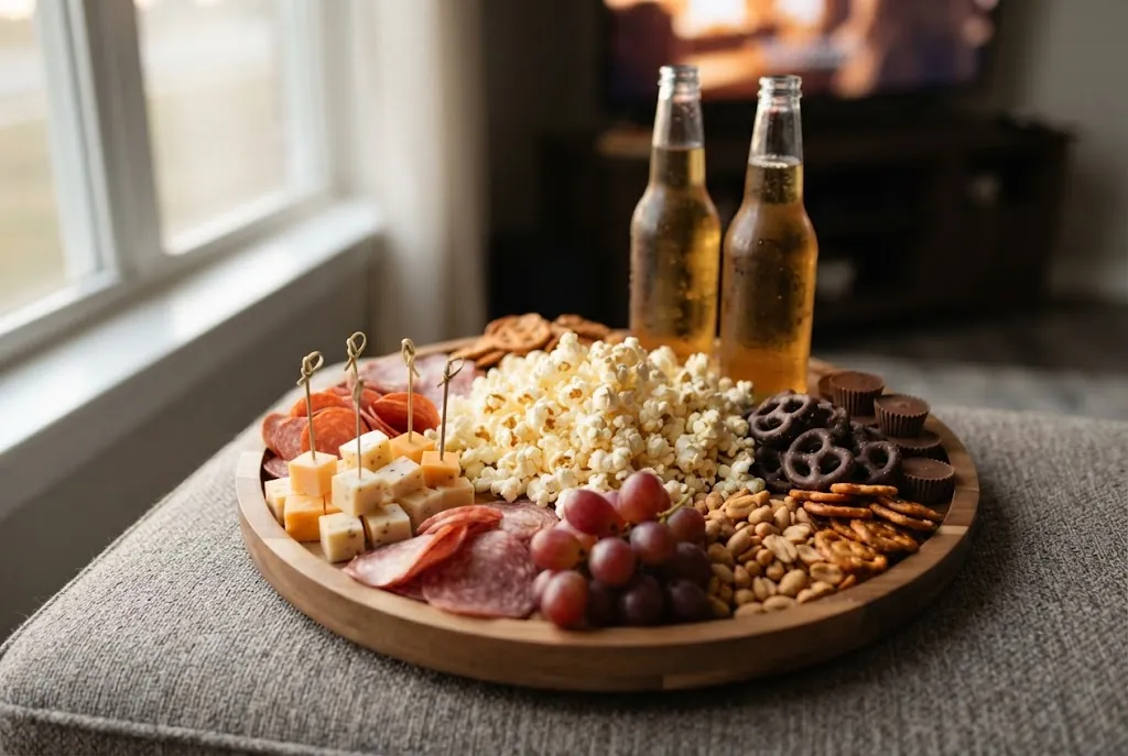 Movie Night Charcuterie Board for Two: the finished board
