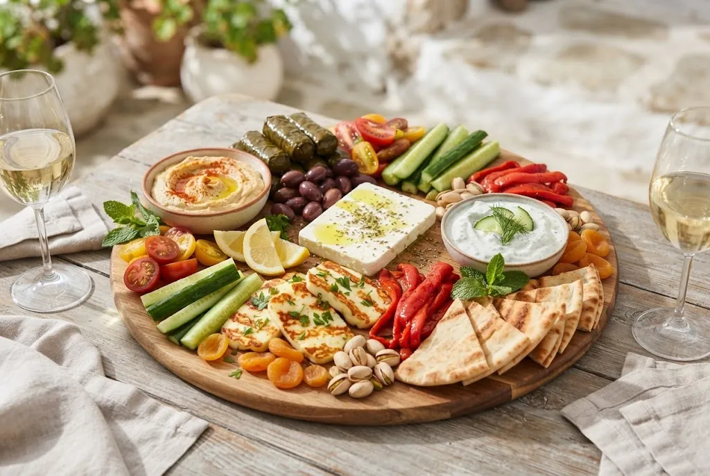 Mediterranean Mezze Board for Two: the finished board