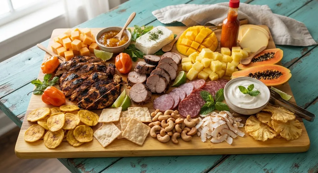 Caribbean Charcuterie Board: the finished board