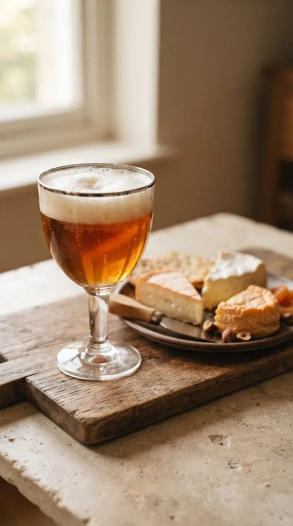 A glass of Belgian Ale with Port Salut