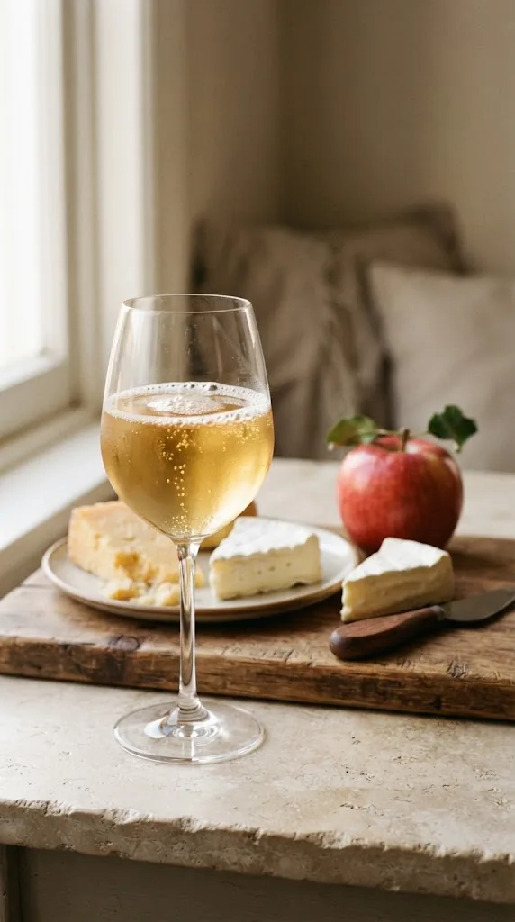 A glass of Hard Cider with Aged Cheddar