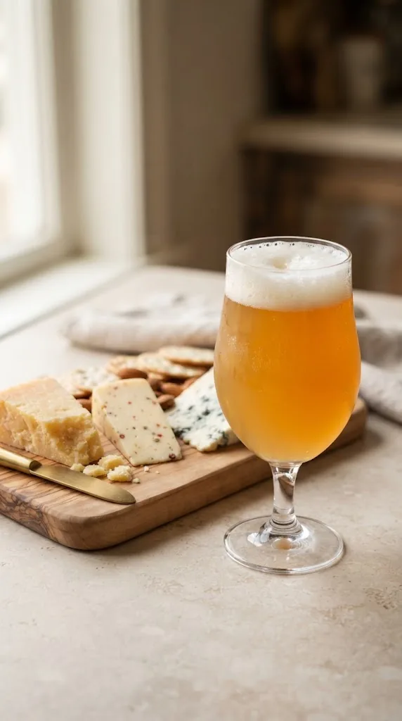 A glass of IPA with Aged Cheddar