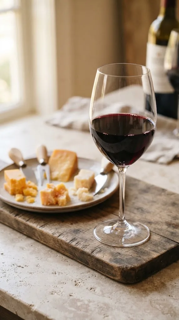 A glass of Cabernet Sauvignon with Aged Cheddar