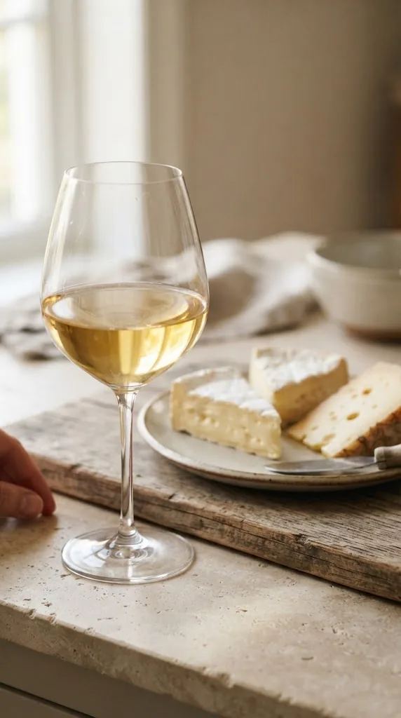 A glass of Chardonnay with Brie