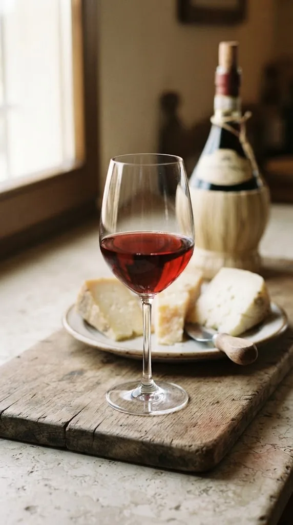 A glass of Chianti & Sangiovese with Pecorino Toscano