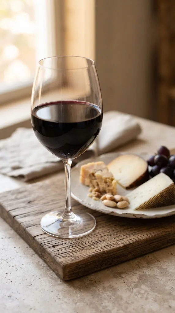 A glass of Malbec with Smoked Gouda