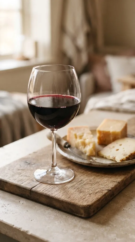 A glass of Merlot with Aged Gouda