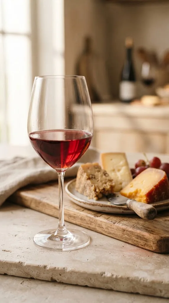 A glass of Pinot Noir with Gruyère