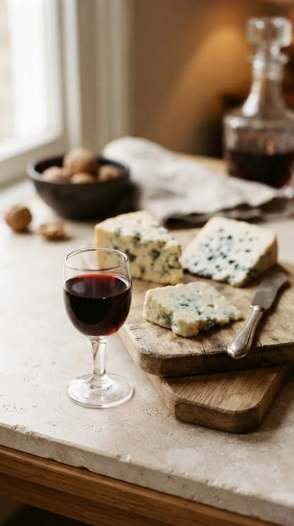 A glass of Port with Stilton