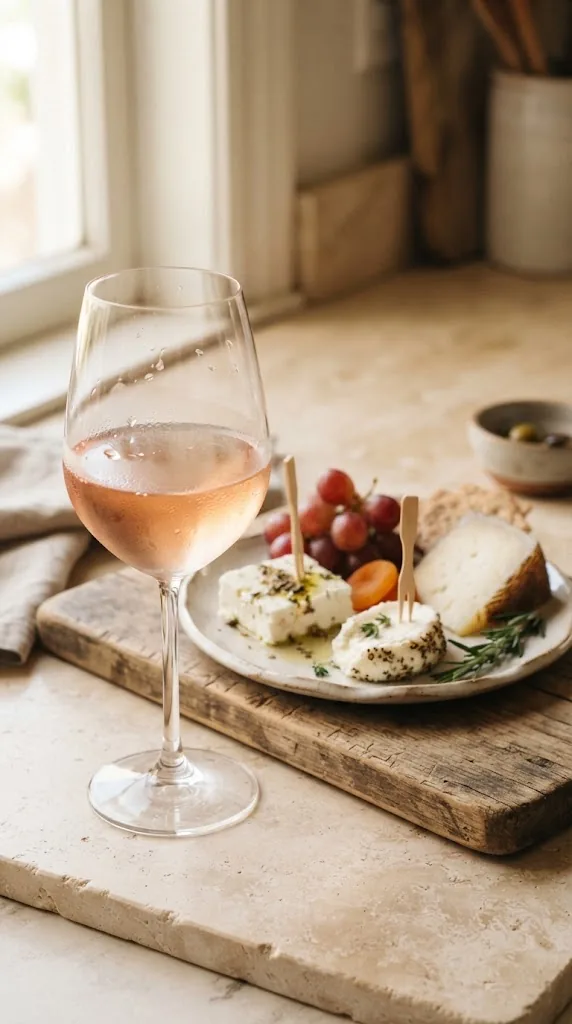 A glass of Rosé with Feta
