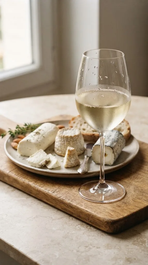 A glass of Sauvignon Blanc with Fresh Chèvre