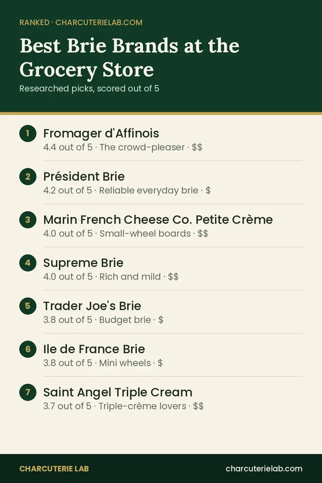 Ranked list of the best brie for a charcuterie board, scored out of 5