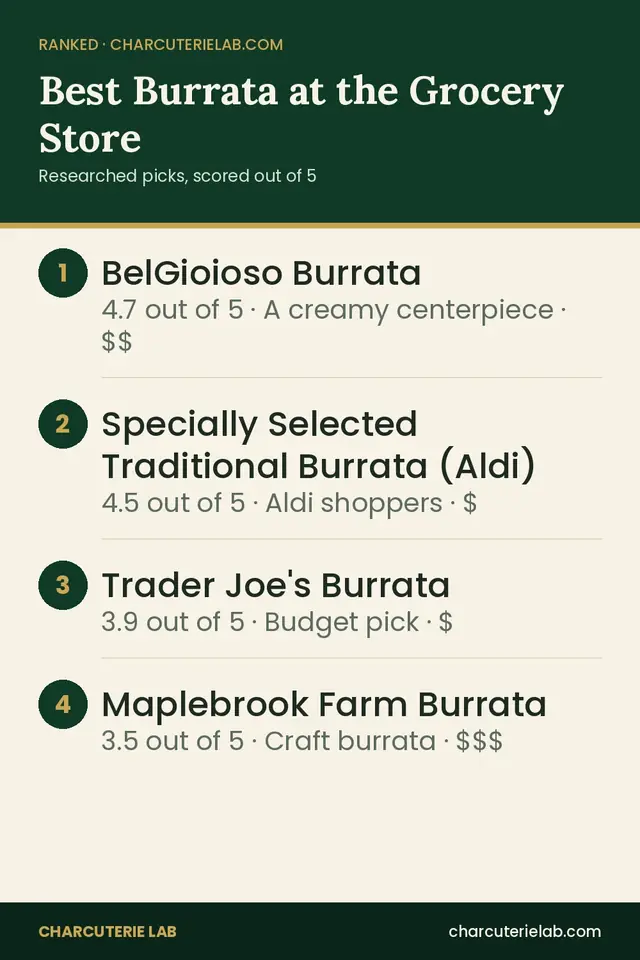 Ranked list of the best burrata for a charcuterie board, scored out of 5