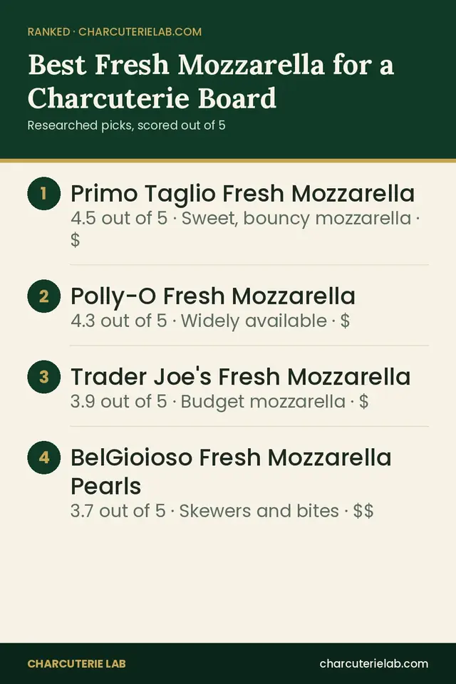 Ranked list of the best fresh mozzarella for a charcuterie board, scored out of 5