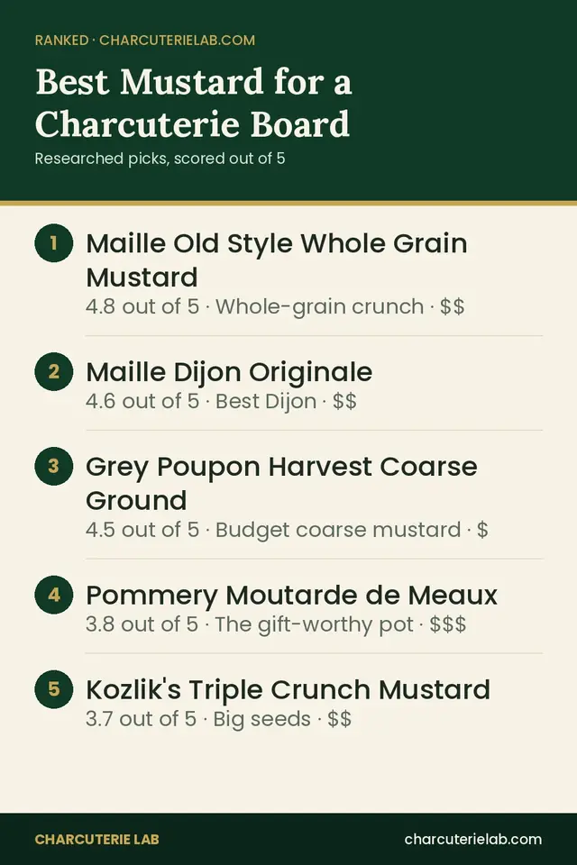 Ranked list of the best mustard for a charcuterie board, scored out of 5