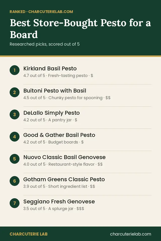 Ranked list of the best store-bought pesto for a charcuterie board, scored out of 5