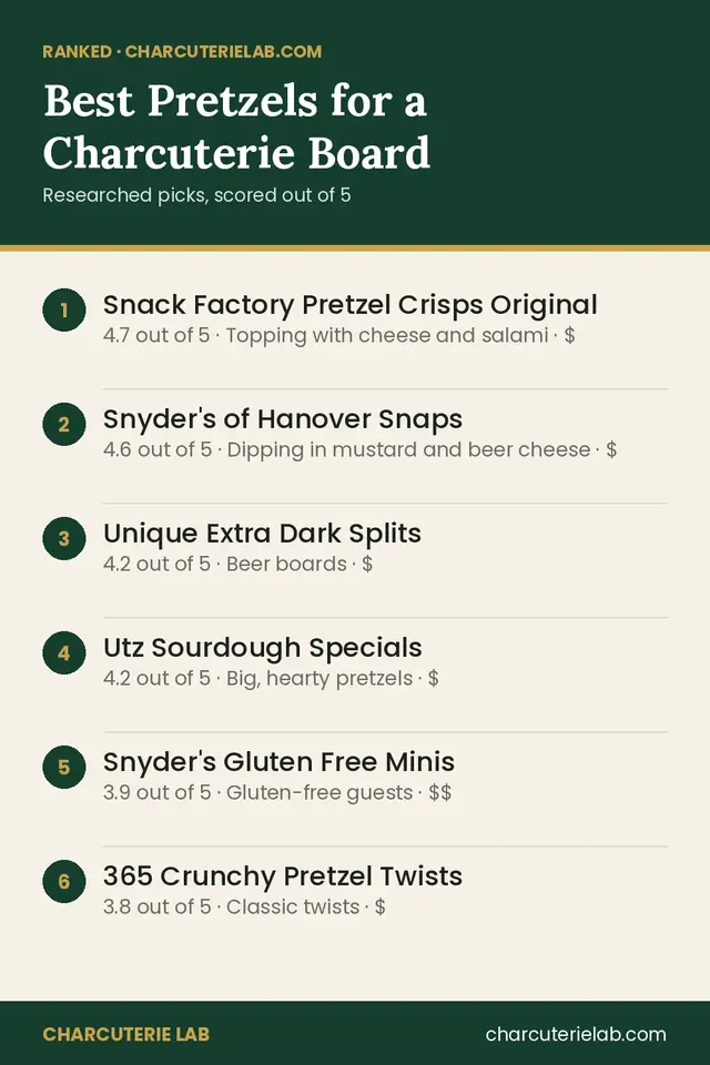Ranked list of the best pretzels for a charcuterie board, scored out of 5
