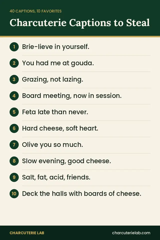 Ten favorite charcuterie board captions