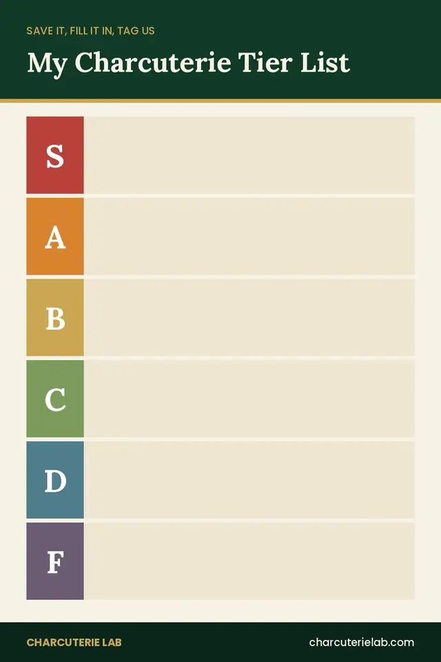 Blank charcuterie tier list template to fill in